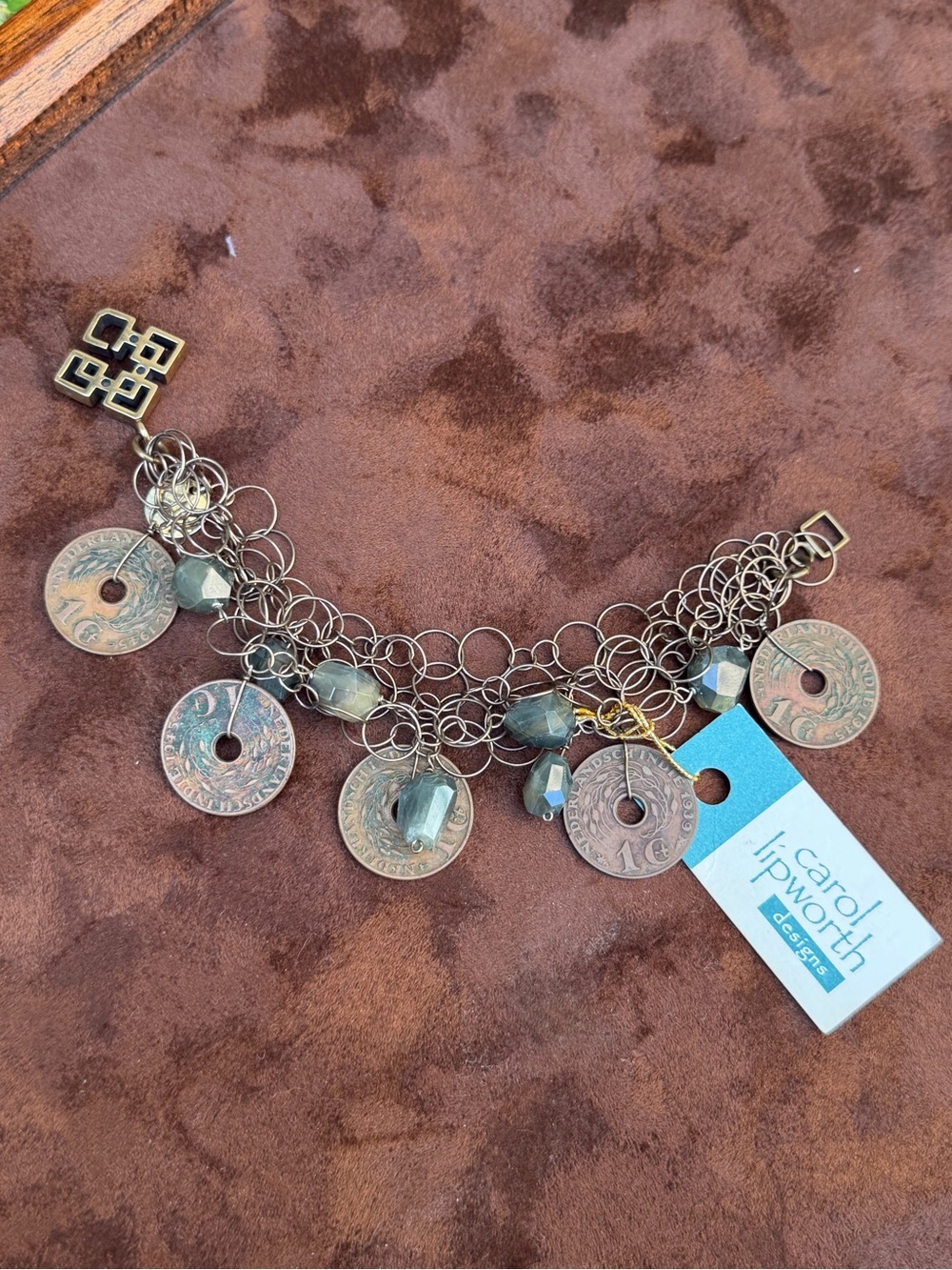 Carol Lipworth Sapphire Antique Coin Vulcanized Silver Bracelet CLD 808